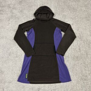Melanzana Micro Grid Hoodie Dress Womens Large Purple Brown Pockets Granola Girl